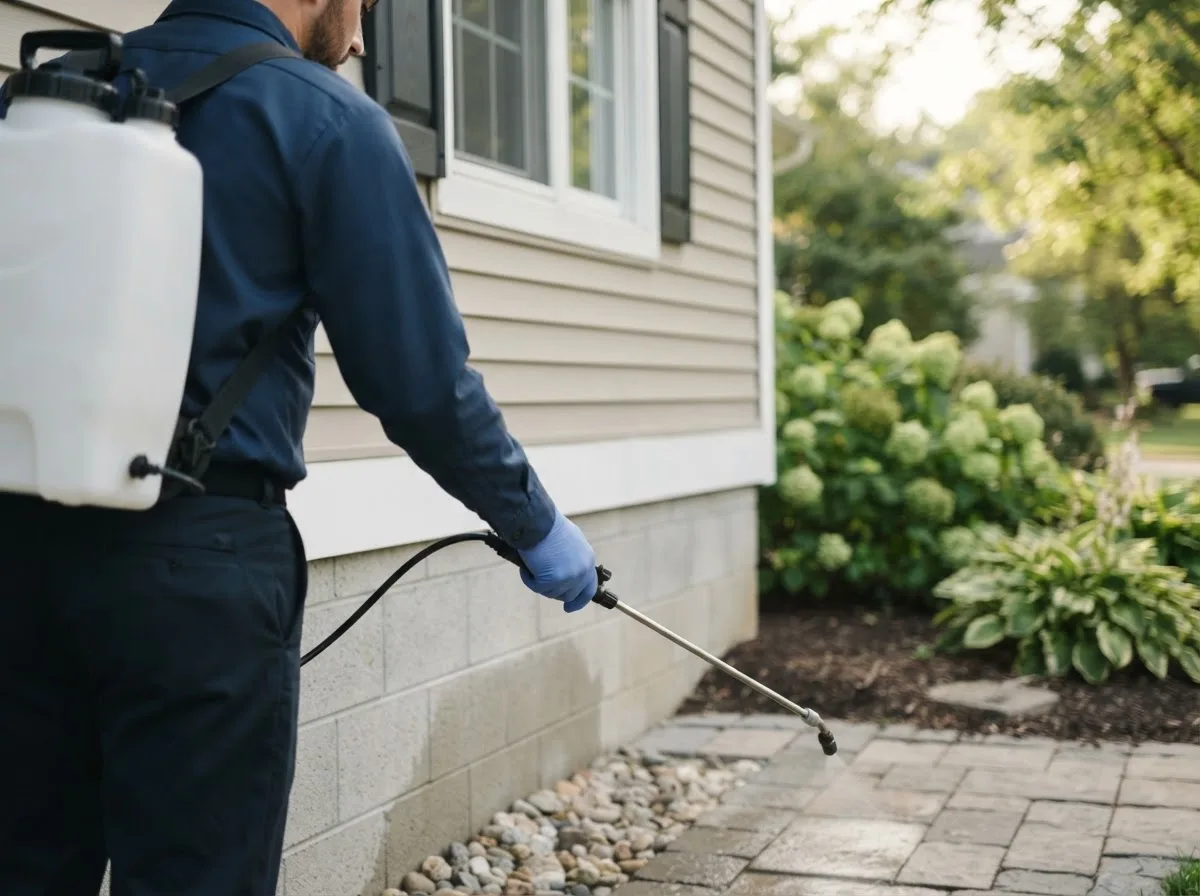 Pest control technician inspecting a home in Shullsburg, WI